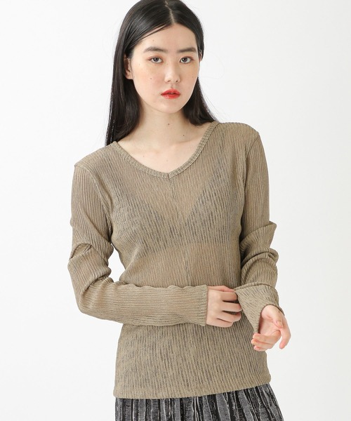 ALAND(エーランド)の「3.3 Field Trip/シアーVネック長袖プルオーバー 2218868(Tシャツ/カットソー・レディース・ブラック/カーキ/アイボリー・FREE)」の1枚目の写真
