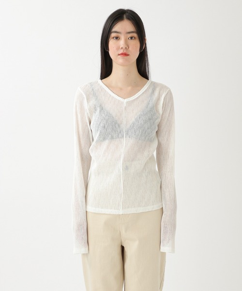 ALAND(エーランド)の「3.3 Field Trip/シアーVネック長袖プルオーバー 2218868(Tシャツ/カットソー・レディース・ブラック/カーキ/アイボリー・FREE)」の16枚目の写真