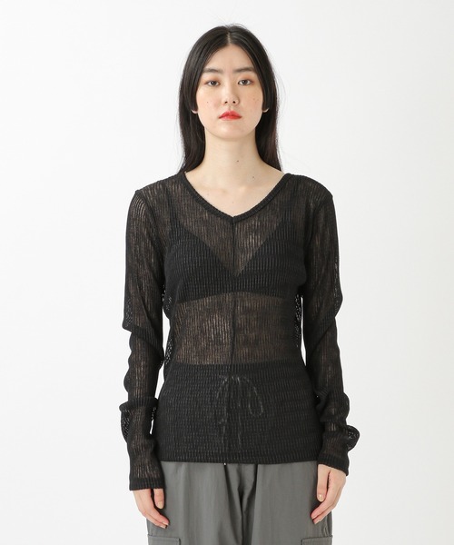 ALAND(エーランド)の「3.3 Field Trip/シアーVネック長袖プルオーバー 2218868(Tシャツ/カットソー・レディース・ブラック/カーキ/アイボリー・FREE)」の21枚目の写真