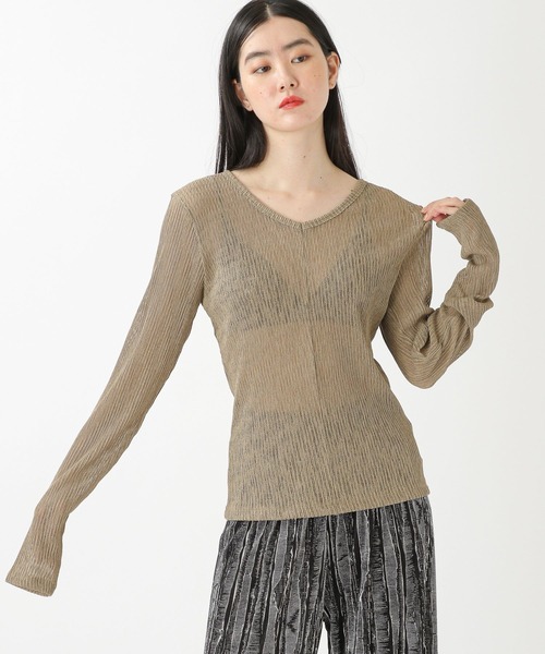 ALAND(エーランド)の「3.3 Field Trip/シアーVネック長袖プルオーバー 2218868(Tシャツ/カットソー・レディース・ブラック/カーキ/アイボリー・FREE)」の5枚目の写真