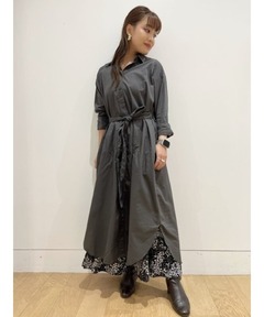 セール】ギャザーロングシャツワンピース（シャツワンピース