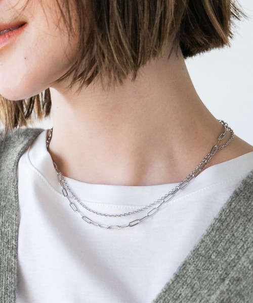 A part by（アパートバイ）の「サージカルステンレス_チェーン2レンネックレス　229423（ネックレス・レディース・シルバー/ゴールド・FREE）」の2枚目の写真
