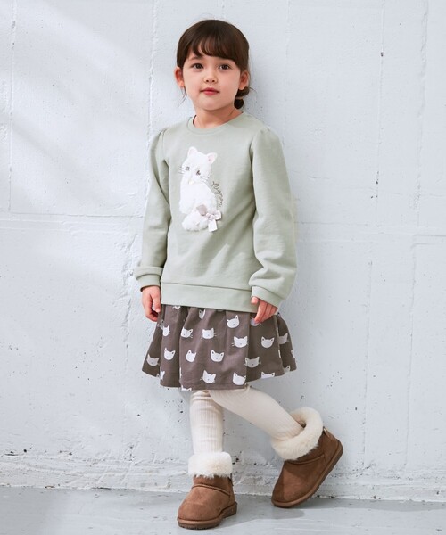 ANY（エニィ）の「ネコアップリケ トレーナー（スウェット・キッズ・ネイビー系/ライラック系/ピンク系/ライトグリーン系・100/110/90/130/120）」の7枚目の写真