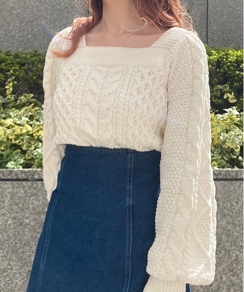 NOMAE（ノーマエ）の「モールケーブルニット（ニット/セーター・レディース・ライトブルー/ライトピンク/ベージュ/アイボリー・FREE）」の2枚目の写真