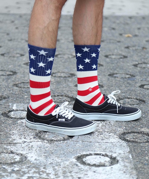 STANCE（スタンス）の「【STANCE / スタンス】THE FOURTH ST CREW /吸湿伸縮性コームドコットンブレンド星条旗デザインロング丈ハイソックス 【INFIKNIT (インフィニット)素材使用】（ソックス/靴下・メンズ・レッド・LARGE/SMALL）」の4枚目の写真