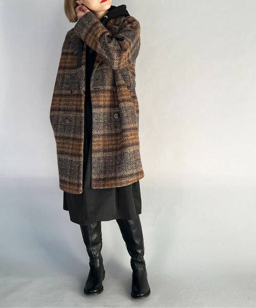 PICCIN（ピッチン）の「ツイードチェックダブルコート（チェスターコート・レディース・ネイビー/ブラウン/グレー・M/L）」の18枚目の写真
