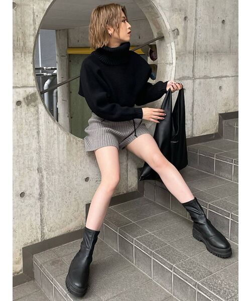 MURUA（ムルーア）の「リブニットキュロット（その他パンツ・レディース・ブラック/グレー/モカ・FREE）」の5枚目の写真