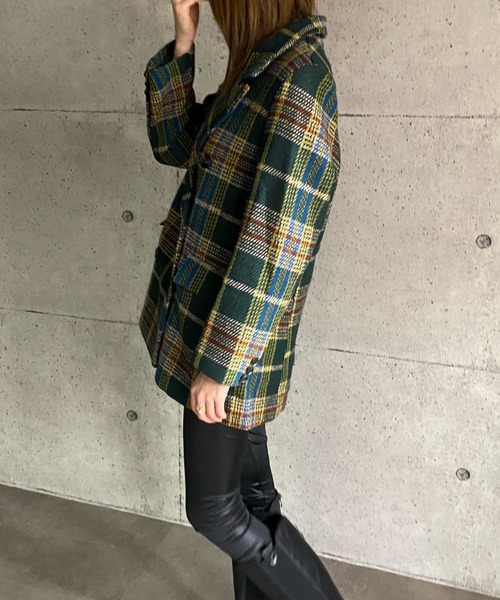 ABITOKYO（アビトーキョー）の「【ABITOKYO ORIGINAL】ダブルボタンチェック柄テーラードジャケット（テーラードジャケット・レディース・ブラウン/グリーン・FREE）」の9枚目の写真
