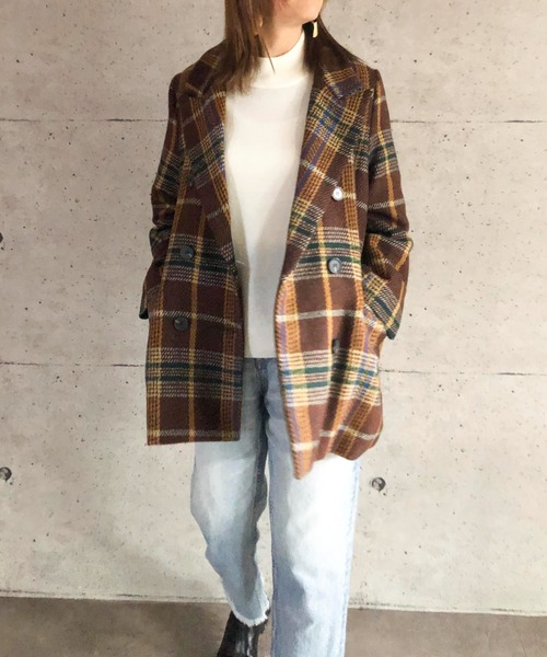 ABITOKYO（アビトーキョー）の「【ABITOKYO ORIGINAL】ダブルボタンチェック柄テーラードジャケット（テーラードジャケット・レディース・ブラウン/グリーン・FREE）」の8枚目の写真