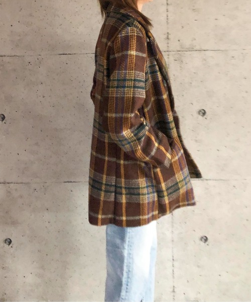 ABITOKYO（アビトーキョー）の「【ABITOKYO ORIGINAL】ダブルボタンチェック柄テーラードジャケット（テーラードジャケット・レディース・ブラウン/グリーン・FREE）」の7枚目の写真