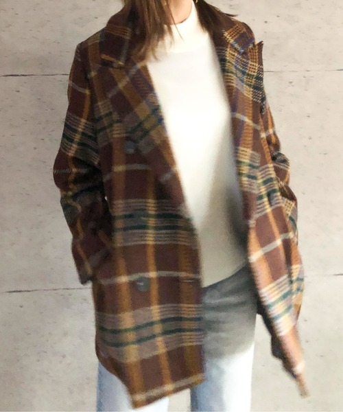 ABITOKYO（アビトーキョー）の「【ABITOKYO ORIGINAL】ダブルボタンチェック柄テーラードジャケット（テーラードジャケット・レディース・ブラウン/グリーン・FREE）」の6枚目の写真