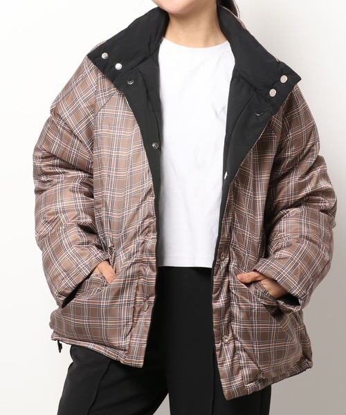 emi+(エミプラス)の「リバーシブルチェック中綿ジャケット(ダウンジャケット/コート・レディース・ブラック/グレー/ベージュ・FREE)」の22枚目の写真