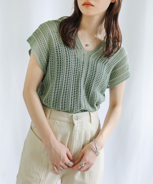 select MOCA（セレクトモカ）の「Vネックメッシュベスト（ベスト・レディース・テラコッタ/グリーン/アイボリー・FREE）」の3枚目の写真