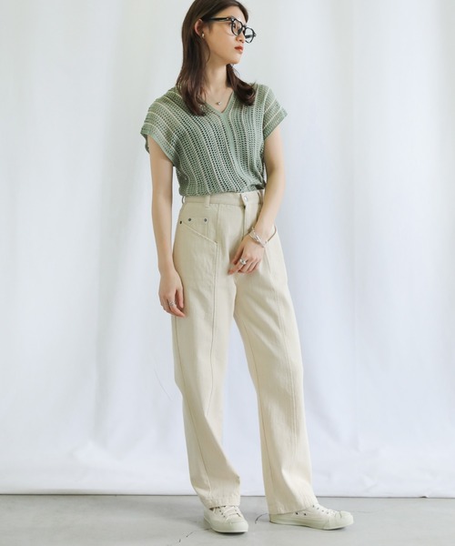 select MOCA（セレクトモカ）の「Vネックメッシュベスト（ベスト・レディース・テラコッタ/グリーン/アイボリー・FREE）」の4枚目の写真