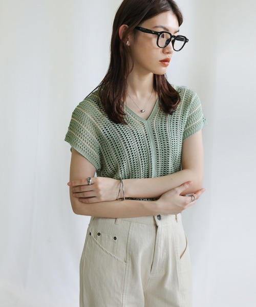 select MOCA（セレクトモカ）の「Vネックメッシュベスト（ベスト・レディース・テラコッタ/グリーン/アイボリー・FREE）」の7枚目の写真