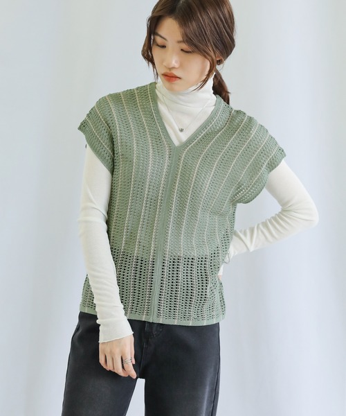 select MOCA（セレクトモカ）の「Vネックメッシュベスト（ベスト・レディース・テラコッタ/グリーン/アイボリー・FREE）」の14枚目の写真