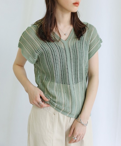 select MOCA（セレクトモカ）の「Vネックメッシュベスト（ベスト・レディース・テラコッタ/グリーン/アイボリー・FREE）」の9枚目の写真