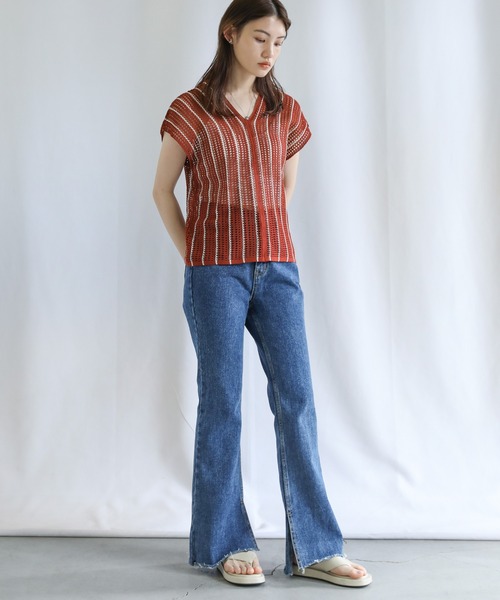 select MOCA（セレクトモカ）の「Vネックメッシュベスト（ベスト・レディース・テラコッタ/グリーン/アイボリー・FREE）」の5枚目の写真