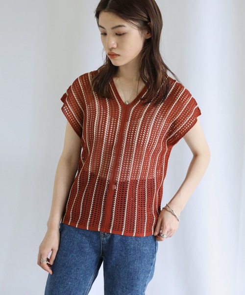 select MOCA（セレクトモカ）の「Vネックメッシュベスト（ベスト・レディース・テラコッタ/グリーン/アイボリー・FREE）」の16枚目の写真