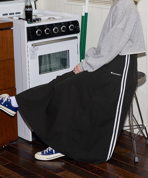 CONVERSE/コンバース ストレッチサイドライン フレアロングスカート