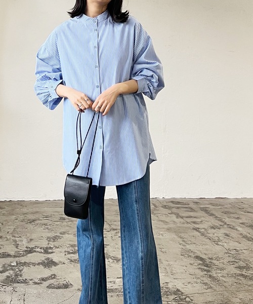 LIAN（リアン）の「ストライプバンドカラーシャツ（シャツ/ブラウス・レディース・ベージュ/ネイビー/オレンジ/ブルー・FREE）」の7枚目の写真