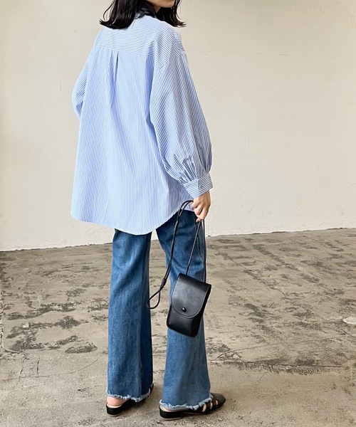 LIAN（リアン）の「ストライプバンドカラーシャツ（シャツ/ブラウス・レディース・ベージュ/ネイビー/オレンジ/ブルー・FREE）」の8枚目の写真