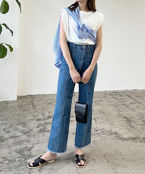 LIAN（リアン）の「ストライプバンドカラーシャツ（シャツ/ブラウス・レディース・ベージュ/ネイビー/オレンジ/ブルー・FREE）」の15枚目の写真