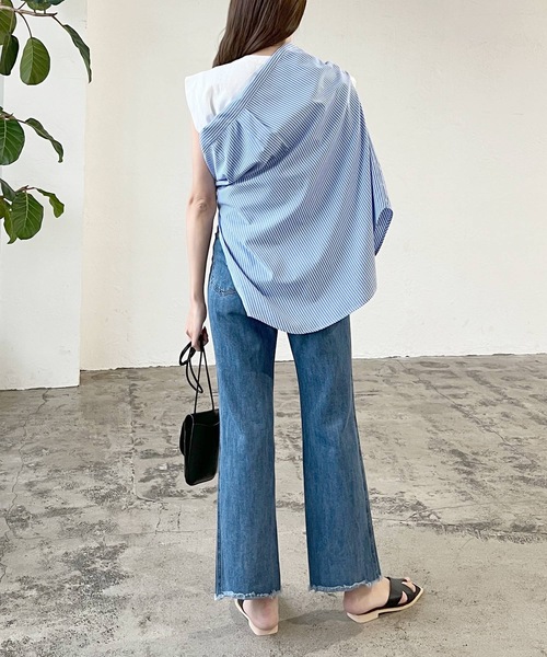 LIAN（リアン）の「ストライプバンドカラーシャツ（シャツ/ブラウス・レディース・ベージュ/ネイビー/オレンジ/ブルー・FREE）」の16枚目の写真