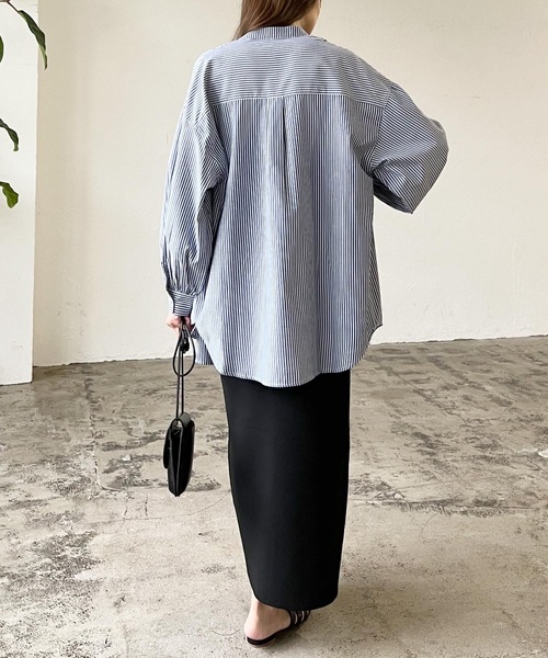 LIAN（リアン）の「ストライプバンドカラーシャツ（シャツ/ブラウス・レディース・ベージュ/ネイビー/オレンジ/ブルー・FREE）」の17枚目の写真