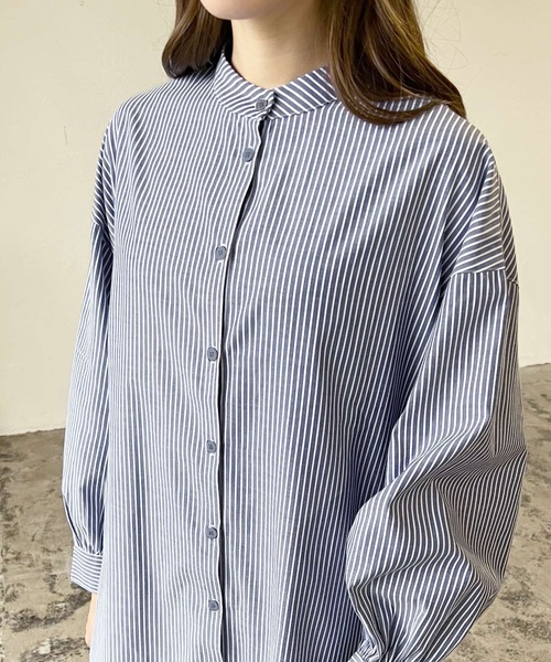 LIAN（リアン）の「ストライプバンドカラーシャツ（シャツ/ブラウス・レディース・ベージュ/ネイビー/オレンジ/ブルー・FREE）」の20枚目の写真
