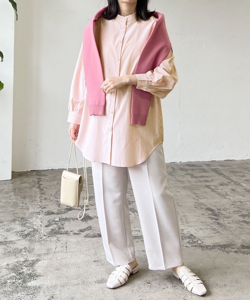 LIAN（リアン）の「ストライプバンドカラーシャツ（シャツ/ブラウス・レディース・ベージュ/ネイビー/オレンジ/ブルー・FREE）」の22枚目の写真