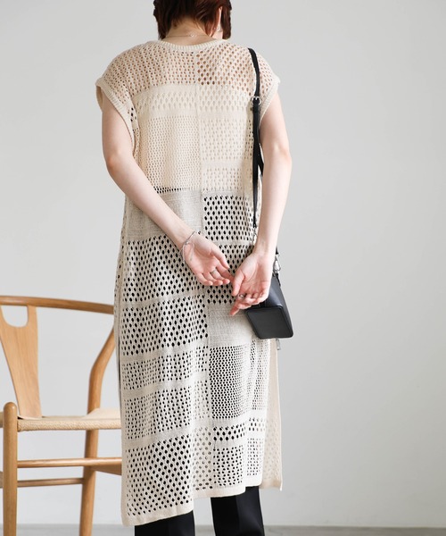 select MOCA(セレクトモカ)の「ノースリーブリネンタッチパッチワークメッシュワンピース(ワンピース・レディース・ブラック/カーキ/アイボリー・FREE)」の11枚目の写真