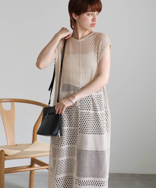 select MOCA(セレクトモカ)の「ノースリーブリネンタッチパッチワークメッシュワンピース(ワンピース・レディース・ブラック/カーキ/アイボリー・FREE)」の14枚目の写真