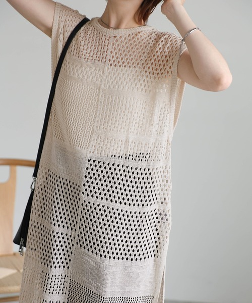 select MOCA(セレクトモカ)の「ノースリーブリネンタッチパッチワークメッシュワンピース(ワンピース・レディース・ブラック/カーキ/アイボリー・FREE)」の15枚目の写真