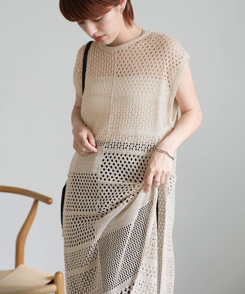 select MOCA(セレクトモカ)の「ノースリーブリネンタッチパッチワークメッシュワンピース(ワンピース・レディース・ブラック/カーキ/アイボリー・FREE)」の19枚目の写真