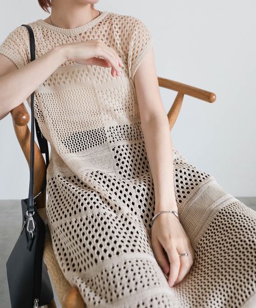 select MOCA(セレクトモカ)の「ノースリーブリネンタッチパッチワークメッシュワンピース(ワンピース・レディース・ブラック/カーキ/アイボリー・FREE)」の21枚目の写真