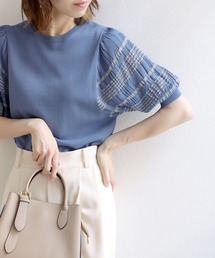 HER CLOSET | 【cheriella】袖シアーチェックハーフスリーブニット(ニット/セーター)