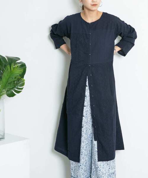 古布　運針刺し子入り　2ウェイ　パッチワーク　長袖　ワンピース KBF（ケイビーエフ）の「刺繍パッチワークワンピース（ワンピース