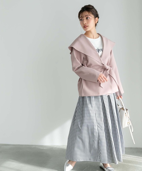 Edit Sheen（エディットシーン）の「【スタイリストプロデュース】セーラーカラーミドル丈ライトジャケット（その他アウター・レディース・グレイッシュベージュ/スモークピンク・S/M）」の16枚目の写真