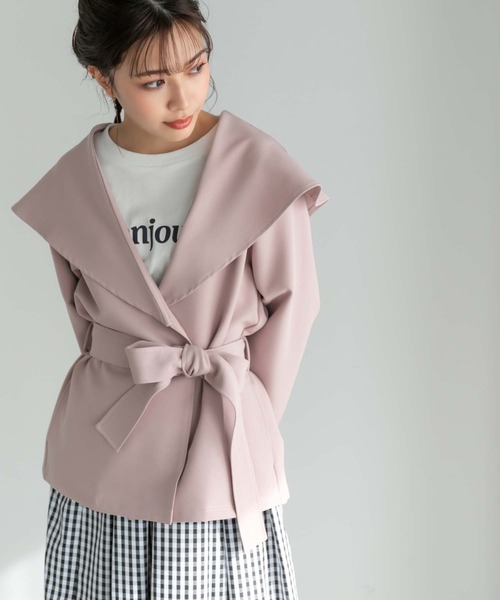 Edit Sheen（エディットシーン）の「【スタイリストプロデュース】セーラーカラーミドル丈ライトジャケット（その他アウター・レディース・グレイッシュベージュ/スモークピンク・S/M）」の19枚目の写真