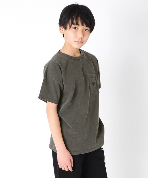 GLAZOS（グラソス）の「天竺・ドロップショルダーピグメント半袖Tシャツ【セットアップ対応】（Tシャツ/カットソー・キッズ・ブルー/カーキ/チャコールグレー/レッド・130cm/140cm/150cm/160cm/170cm）」の2枚目の写真