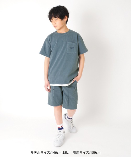 GLAZOS（グラソス）の「天竺・ドロップショルダーピグメント半袖Tシャツ【セットアップ対応】（Tシャツ/カットソー・キッズ・ブルー/カーキ/チャコールグレー/レッド・130cm/140cm/150cm/160cm/170cm）」の16枚目の写真
