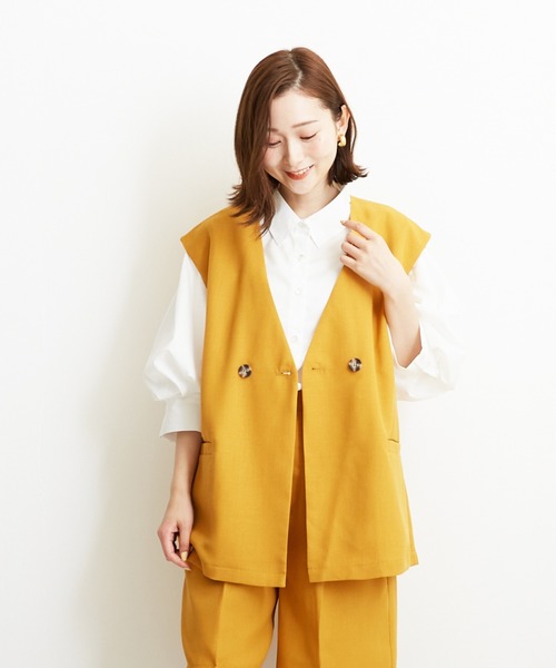 PAPAVER（パパヴェル）の「【PAPAVER】麻調ポリ　W釦ジレ（ベスト・レディース・オレンジ系その他/グリーン/ベージュ・MEDIUM）」の3枚目の写真