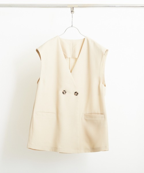 PAPAVER（パパヴェル）の「【PAPAVER】麻調ポリ　W釦ジレ（ベスト・レディース・オレンジ系その他/グリーン/ベージュ・MEDIUM）」の15枚目の写真