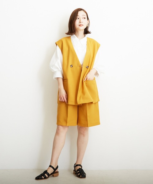 PAPAVER（パパヴェル）の「【PAPAVER】麻調ポリ　W釦ジレ（ベスト・レディース・オレンジ系その他/グリーン/ベージュ・MEDIUM）」の11枚目の写真