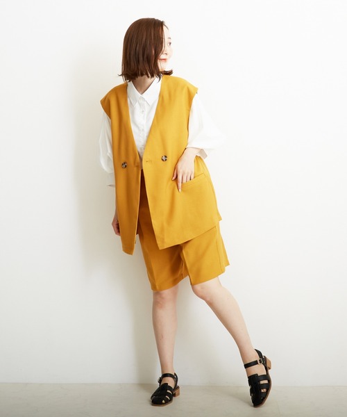 PAPAVER（パパヴェル）の「【PAPAVER】麻調ポリ　W釦ジレ（ベスト・レディース・オレンジ系その他/グリーン/ベージュ・MEDIUM）」の10枚目の写真