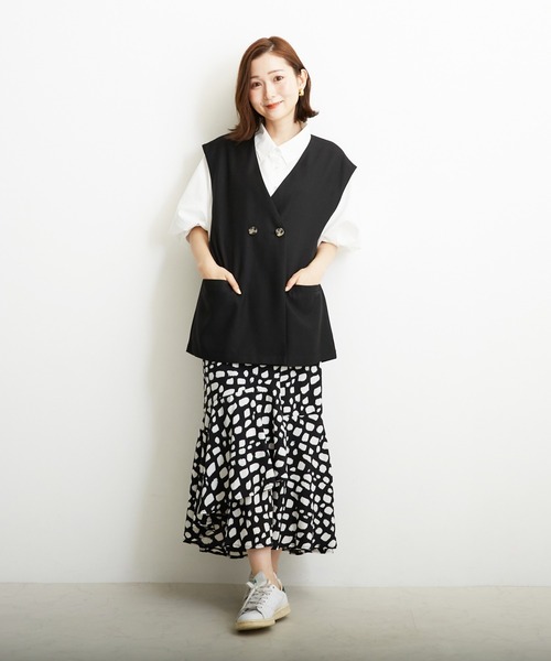 PAPAVER（パパヴェル）の「【PAPAVER】麻調ポリ　W釦ジレ（ベスト・レディース・オレンジ系その他/グリーン/ベージュ・MEDIUM）」の7枚目の写真