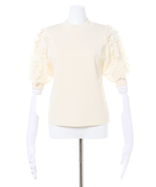 INGNI（イング）の「袖異素材フリルニット（ニット/セーター・レディース・アイボリー/ブラック/グレー系その他・M）」の4枚目の写真