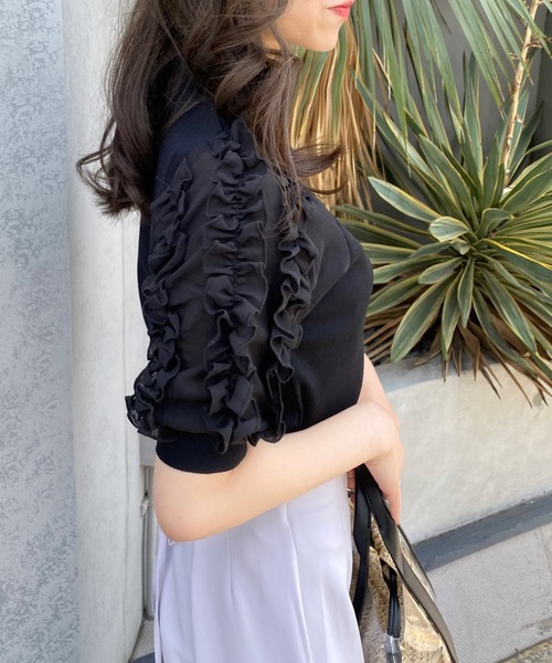 INGNI（イング）の「袖異素材フリルニット（ニット/セーター・レディース・アイボリー/ブラック/グレー系その他・M）」の18枚目の写真