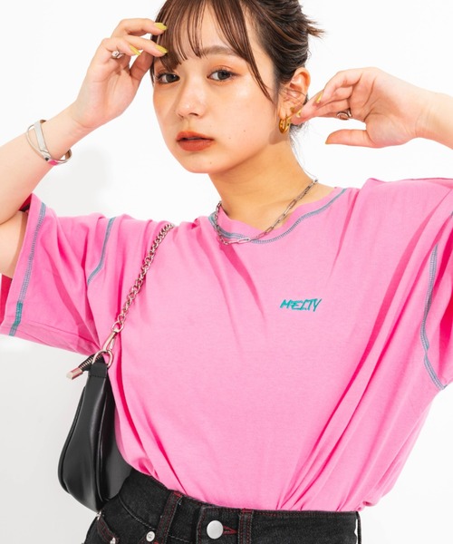 セール】ワンポイント刺繍入り配色ステッチTシャツ（Tシャツ